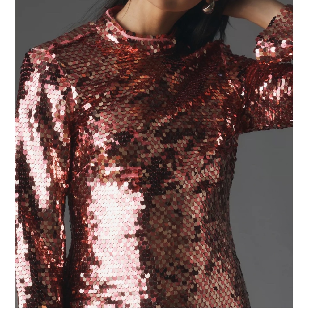 Maeve Long-Sleeve Mock-Neck Sequin Mini Dress | Sz XS - Picture 4 of 7